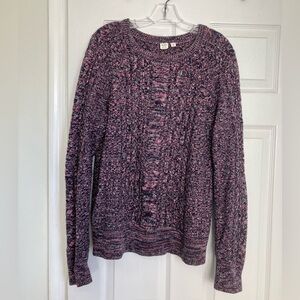 Cable Knit Pink Blue White Cotton Crew Neck Sweater Womens XL tall